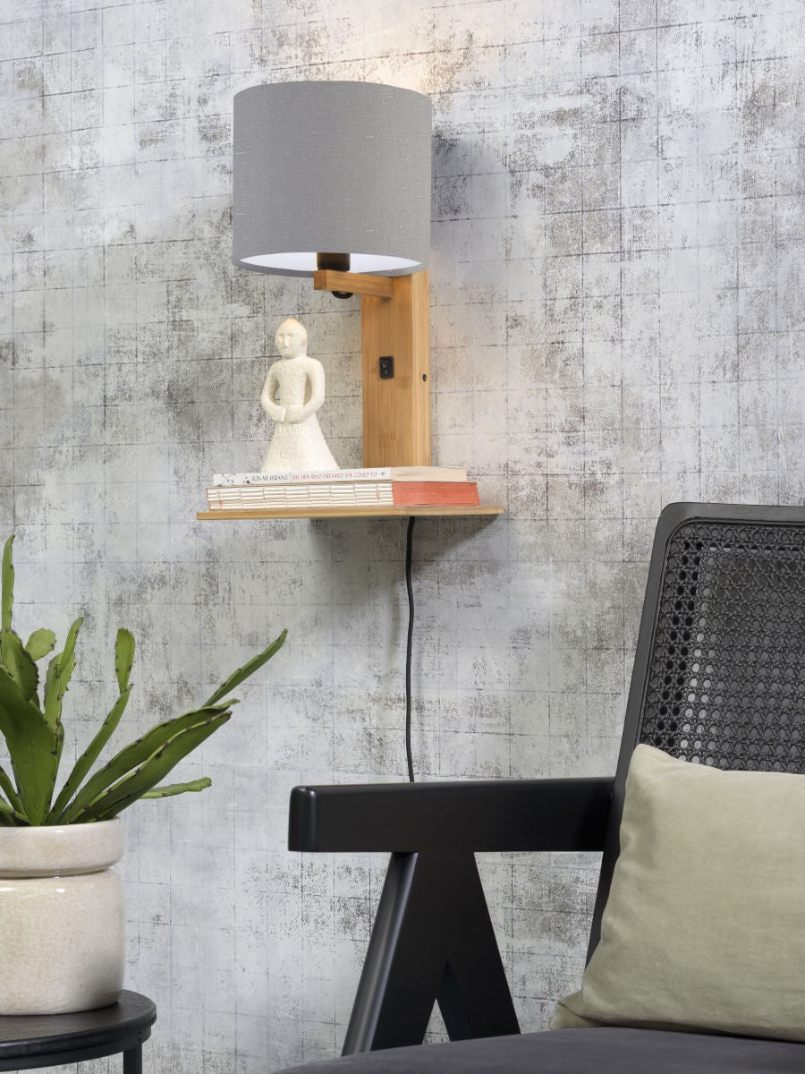 Wandlamp Andes Naturel/Lichtgrijs met plank