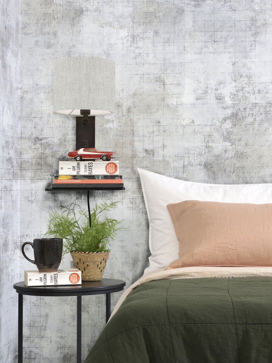 Wandlamp Andes Zwart/Donker Linnen met plank