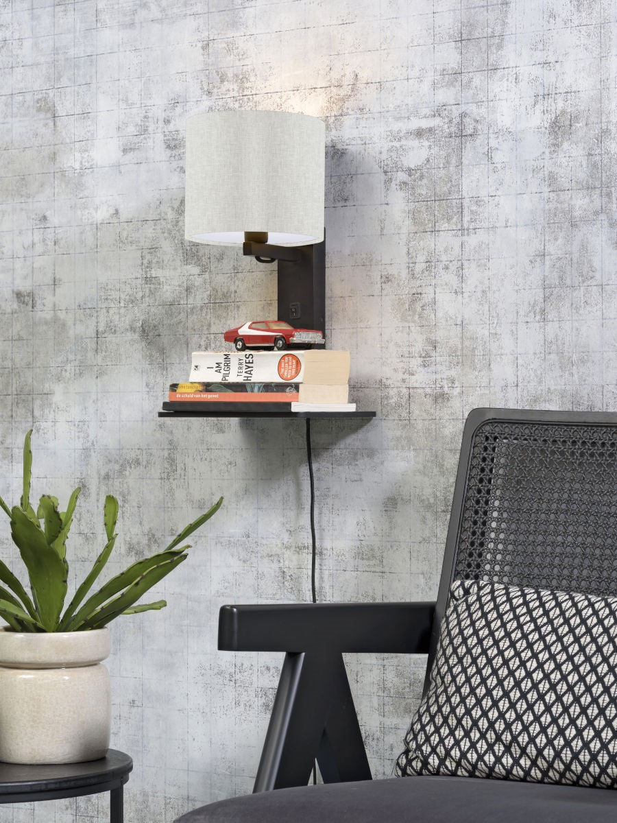 Wandlamp Andes Zwart/Licht Linnen met plank