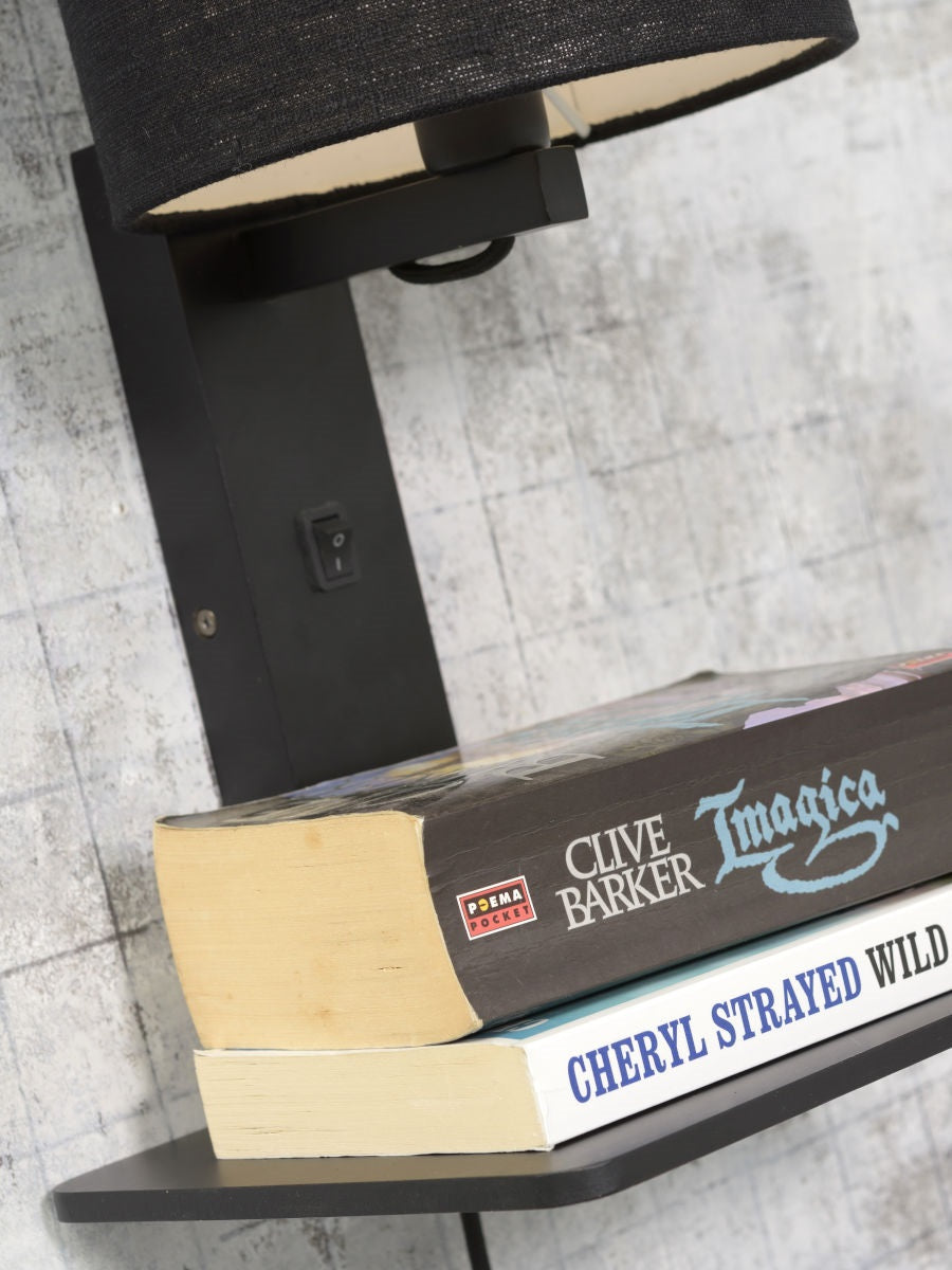 Wandlamp Andes Zwart/Demin met plank