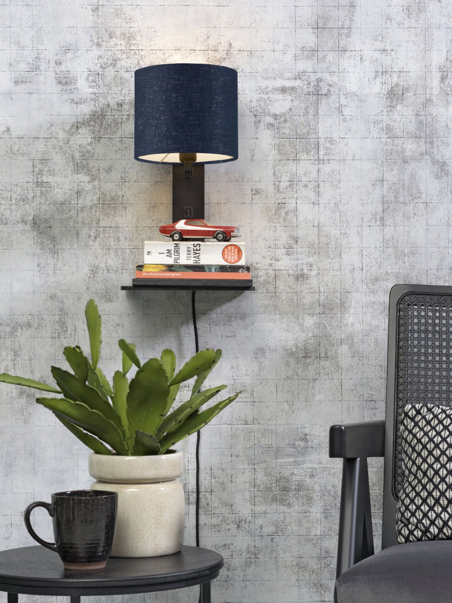 Wandlamp Andes Zwart/Demin met plank