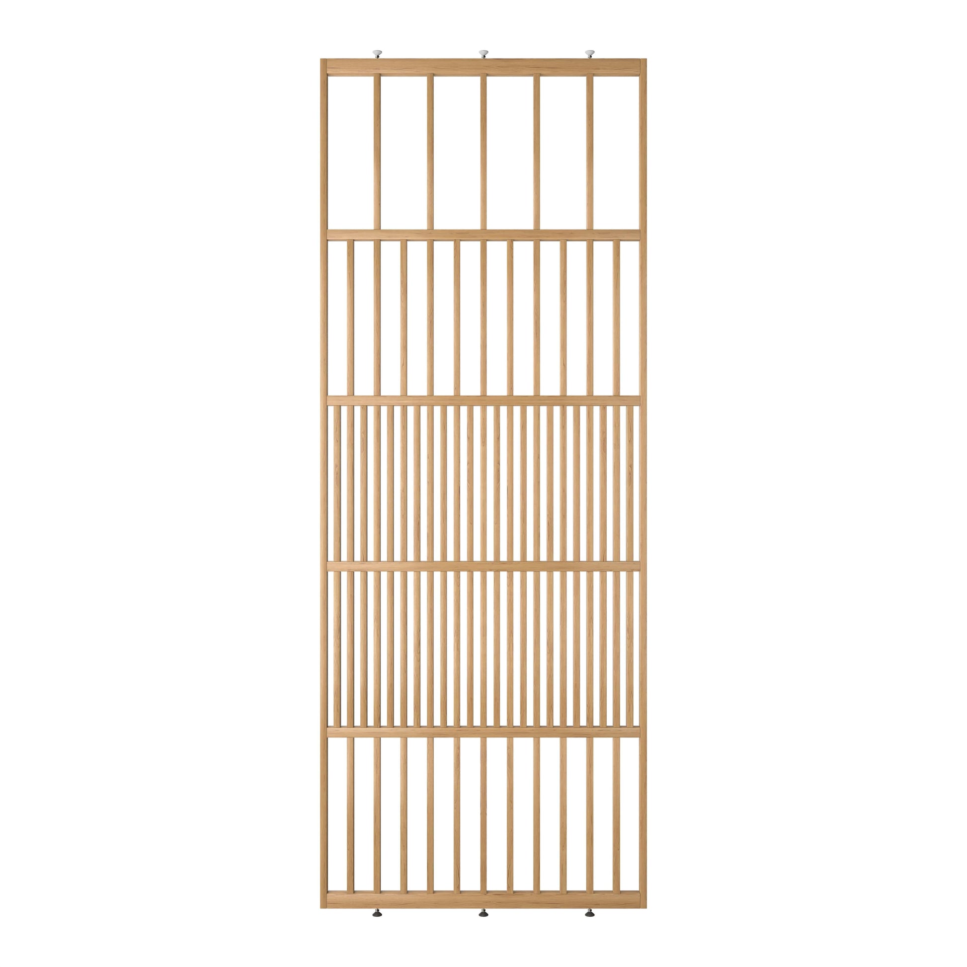 Houten roomdivider van gelakt massief eiken, ontworpen voor een strakke, hotel chique uitstraling. Een elegante toevoeging aan elk interieur