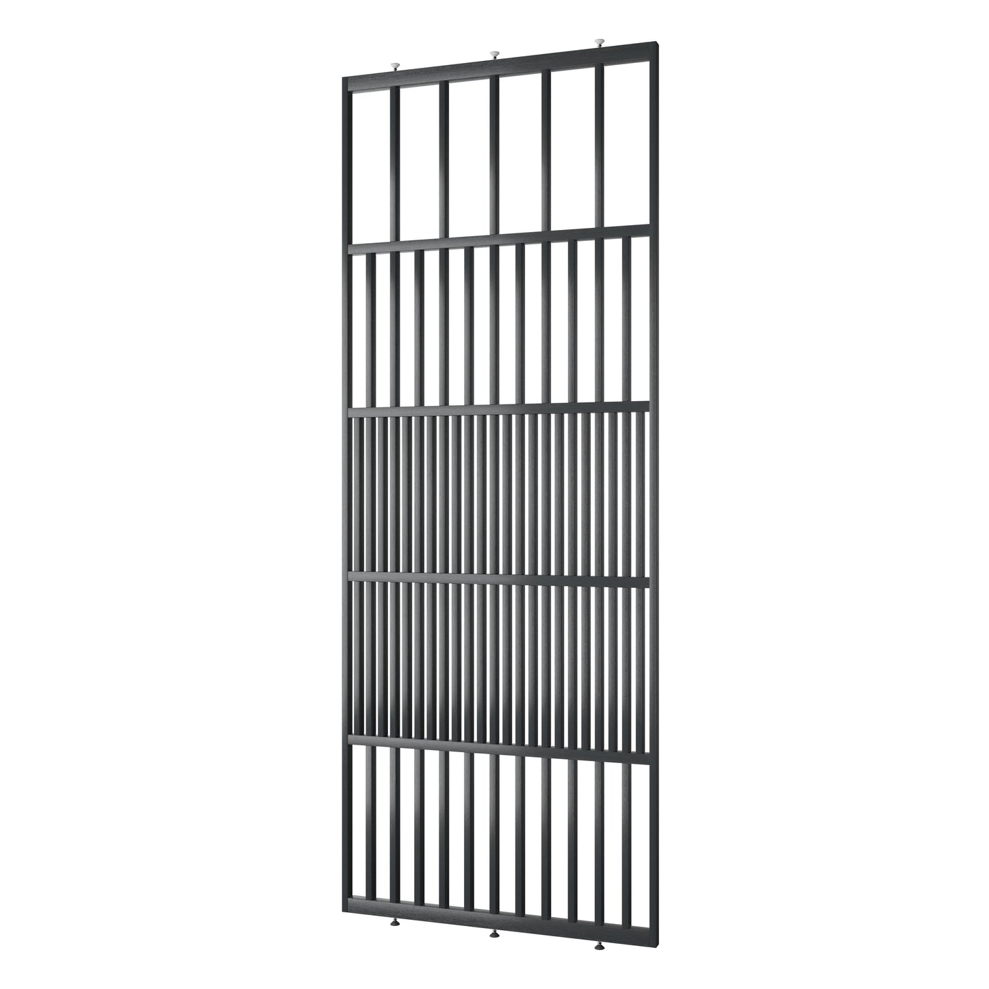 Houten roomdivider van RAL7021 massief eiken, ontworpen voor een strakke, hotel chique uitstraling. Een elegante toevoeging aan elk interieur.