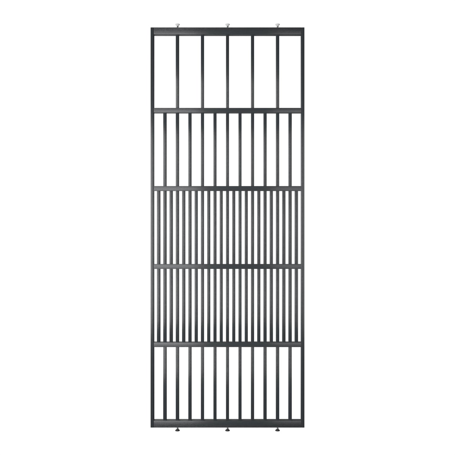 Houten roomdivider van RAL7021 massief eiken, ontworpen voor een strakke, hotel chique uitstraling. Een elegante toevoeging aan elk interieur.