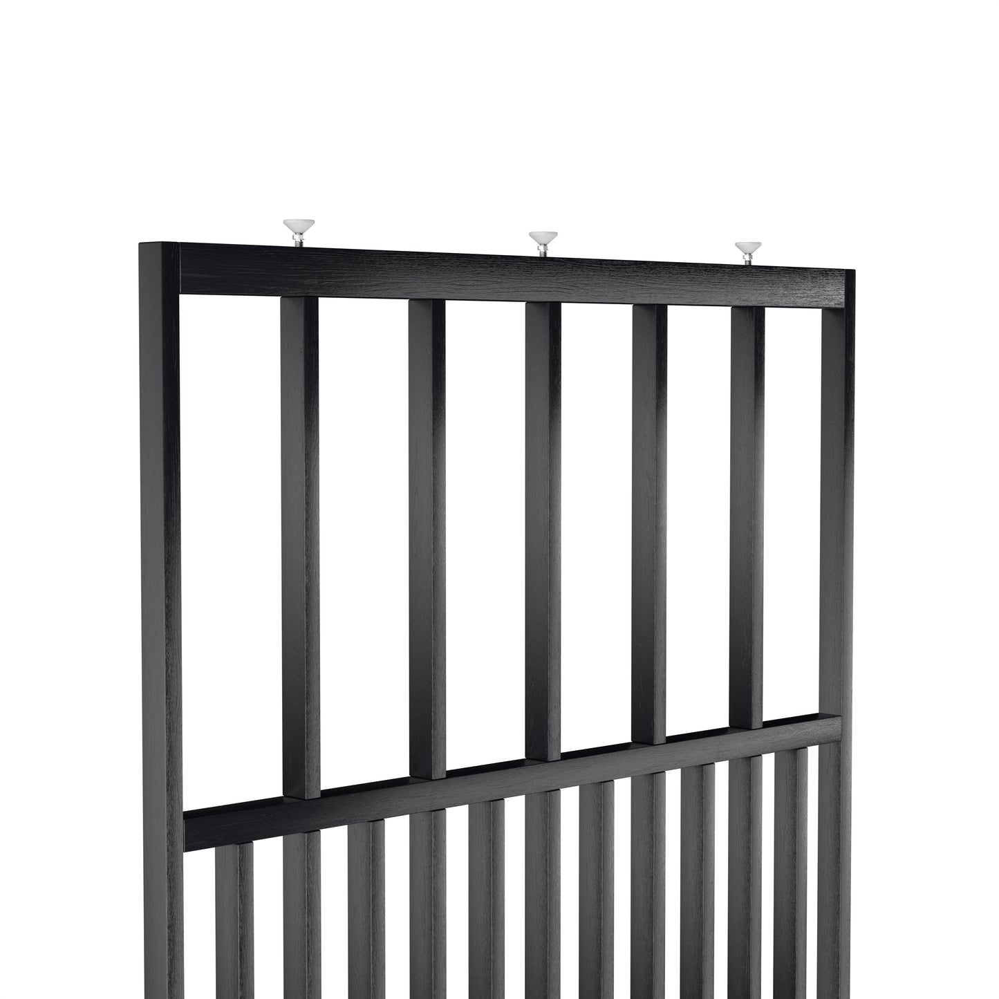 Houten roomdivider in RAL9005 massief eiken, ontworpen voor een strakke, hotel chique uitstraling. Een elegante toevoeging aan elk interieur.