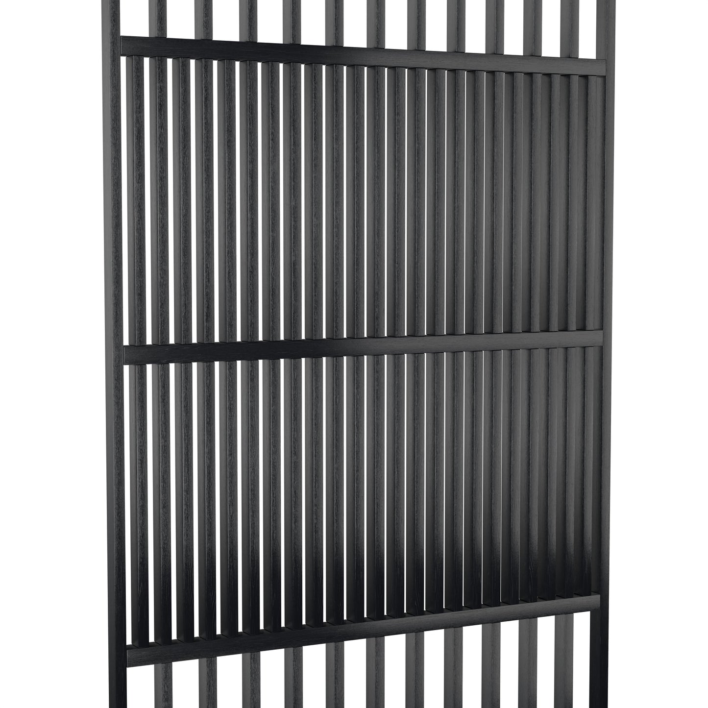 Houten roomdivider in RAL9005 massief eiken, ontworpen voor een strakke, hotel chique uitstraling. Een elegante toevoeging aan elk interieur.