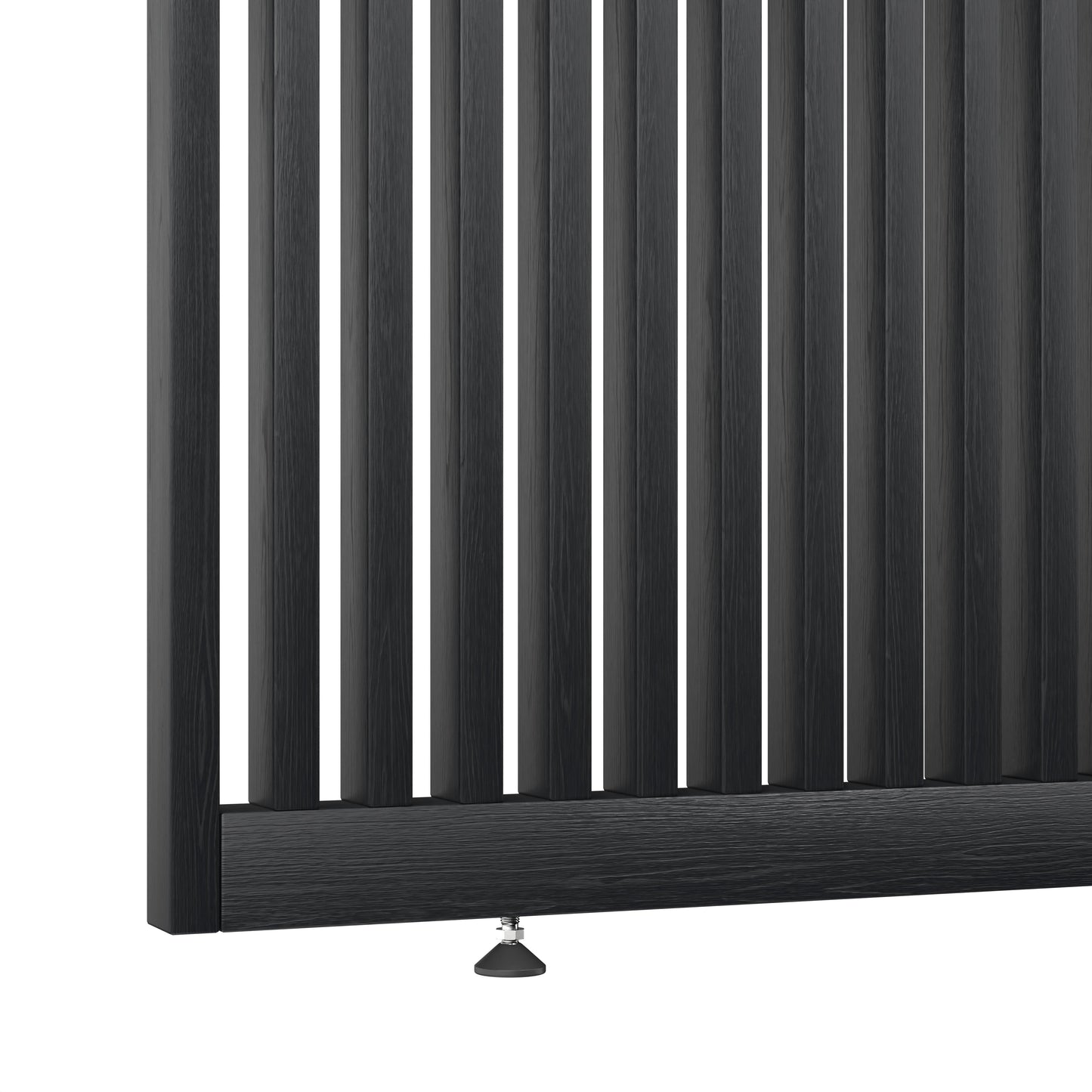 Houten roomdivider in RAL9005 massief eiken, ontworpen voor een strakke, hotel chique uitstraling. Een elegante toevoeging aan elk interieur