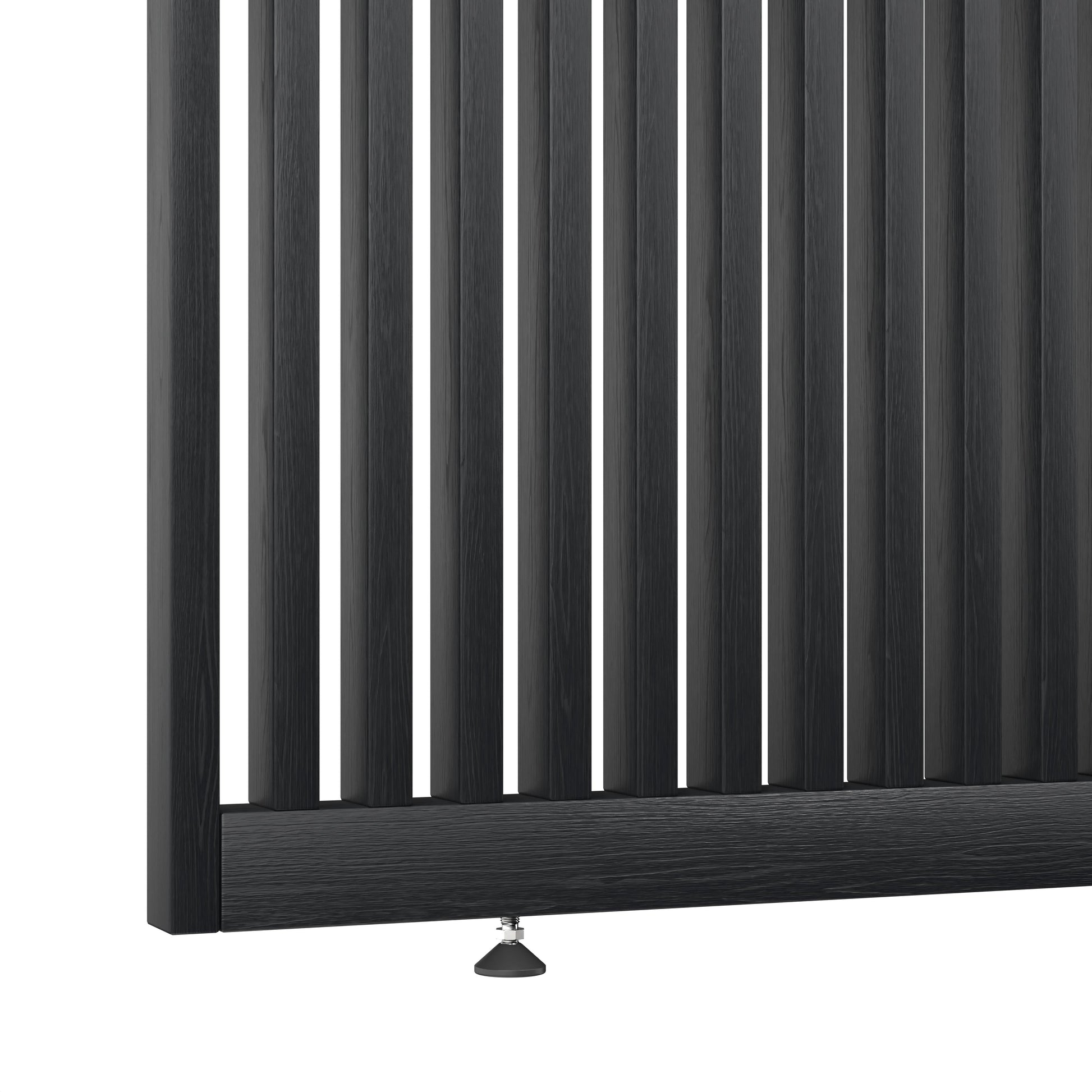 Houten roomdivider in RAL9005 massief eiken, ontworpen voor een strakke, hotel chique uitstraling. Een elegante toevoeging aan elk interieur