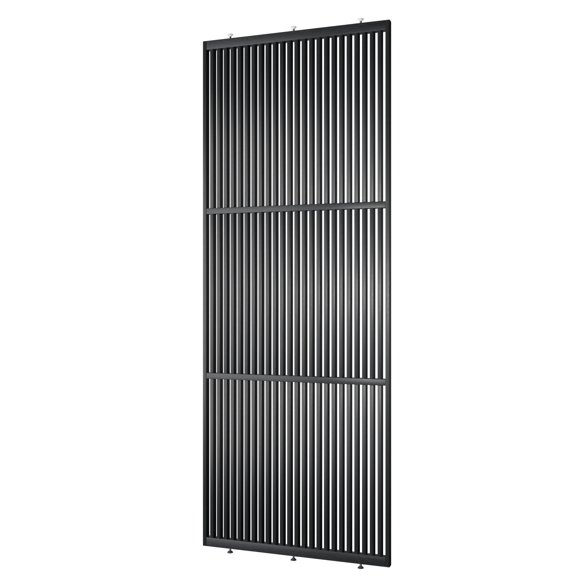 Houten roomdivider in RAL9005 massief eiken, ontworpen voor een strakke, hotel chique uitstraling. Een elegante toevoeging aan elk interieur