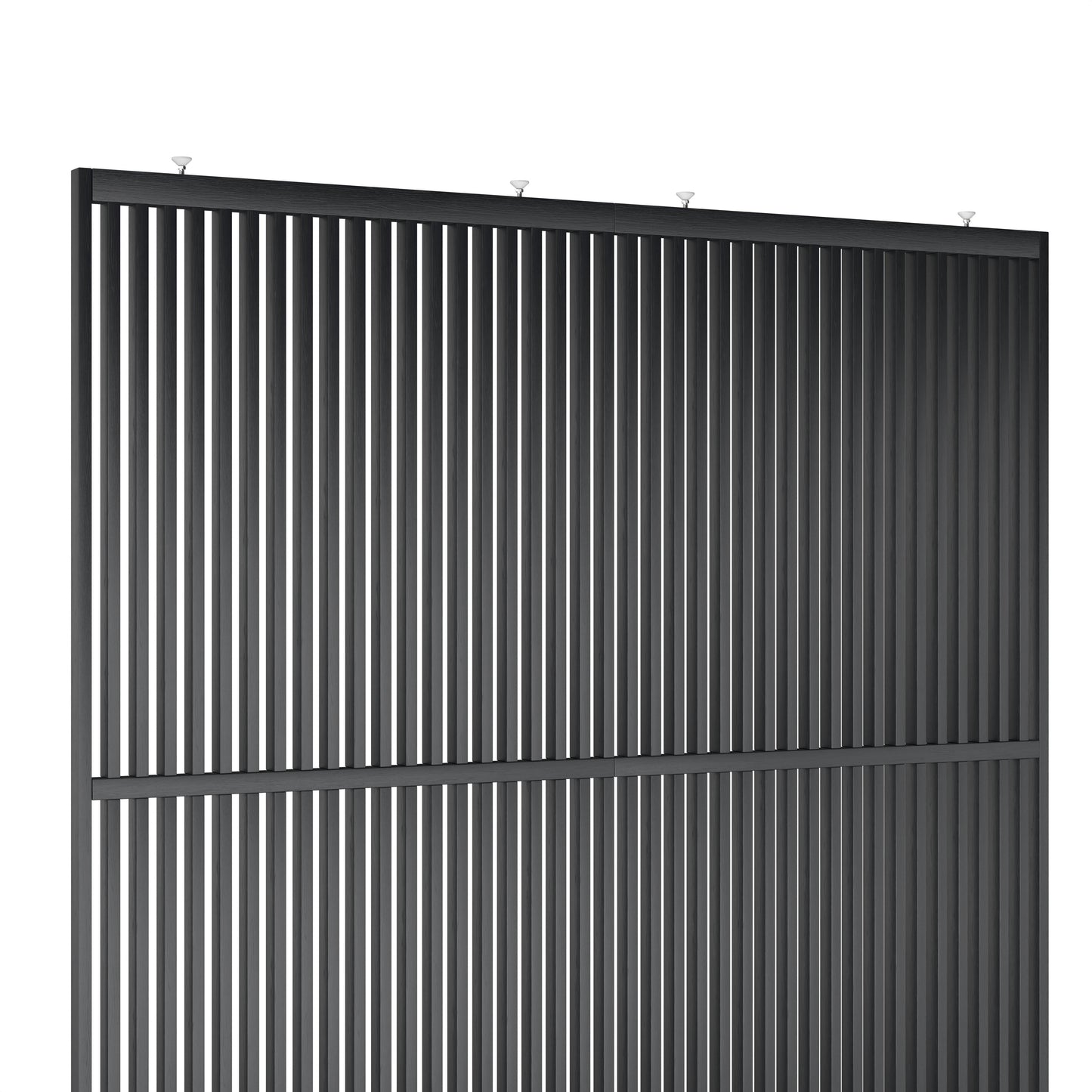 Houten roomdivider met twee gekoppelde delen in XL, in RAL7021 gelakt massief eiken voor een strakke, natuurlijke uitstraling.