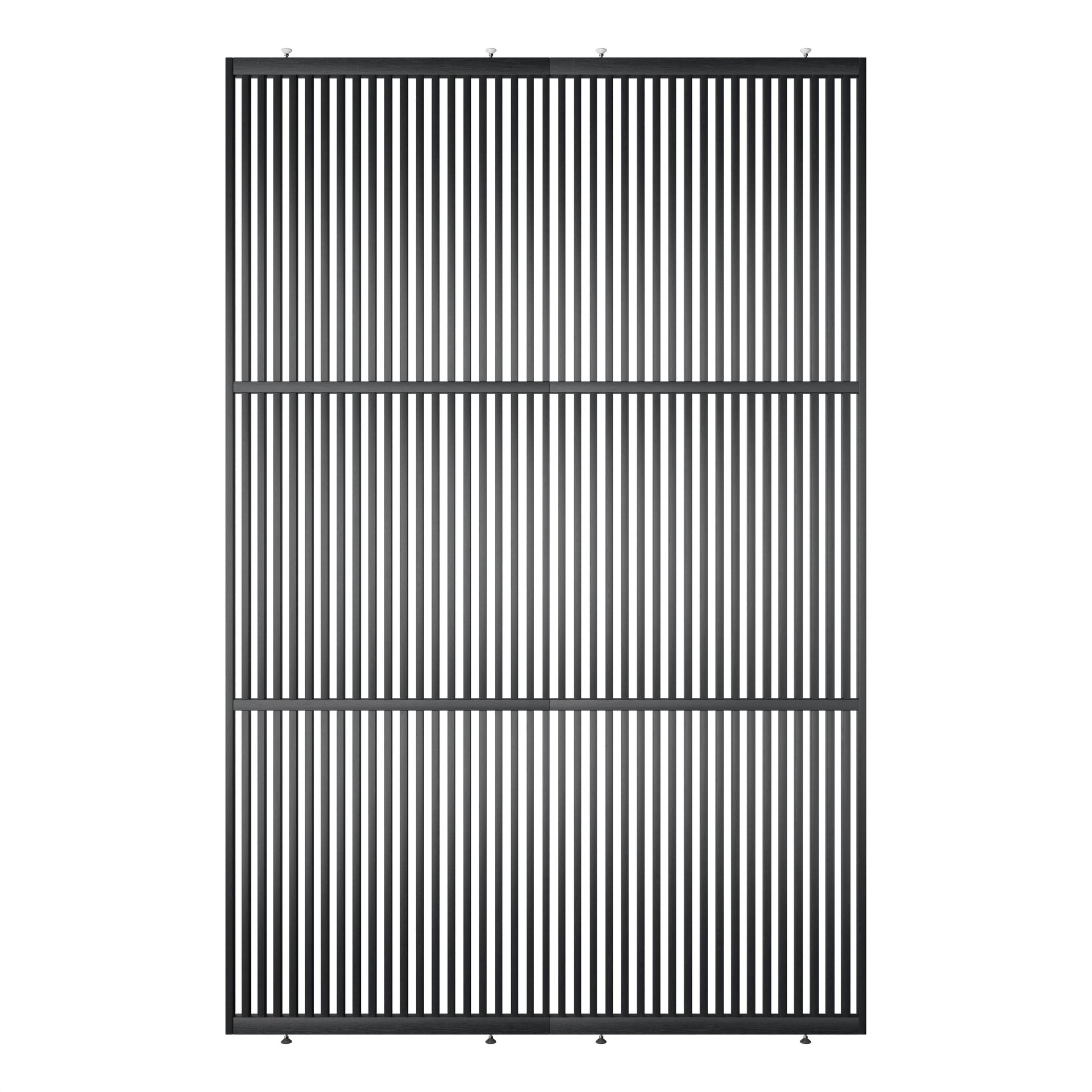 Houten roomdivider met twee gekoppelde delen in XL, van RAL9005 gelakt massief eiken voor een strakke, natuurlijke uitstraling