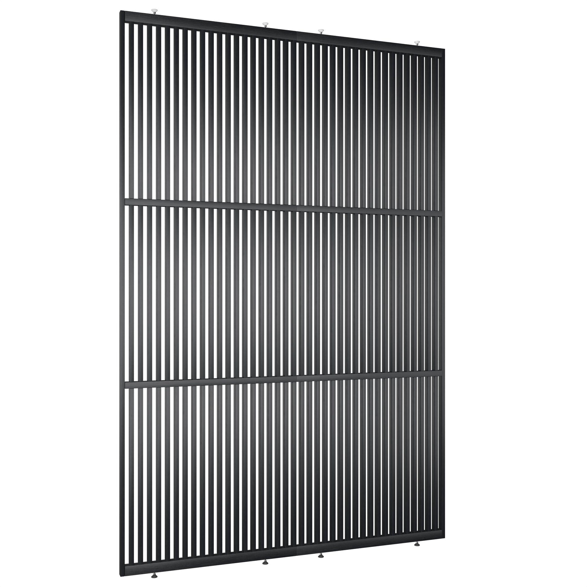 Houten roomdivider met twee gekoppelde delen in XL, van RAL9005 gelakt massief eiken voor een strakke, natuurlijke uitstraling