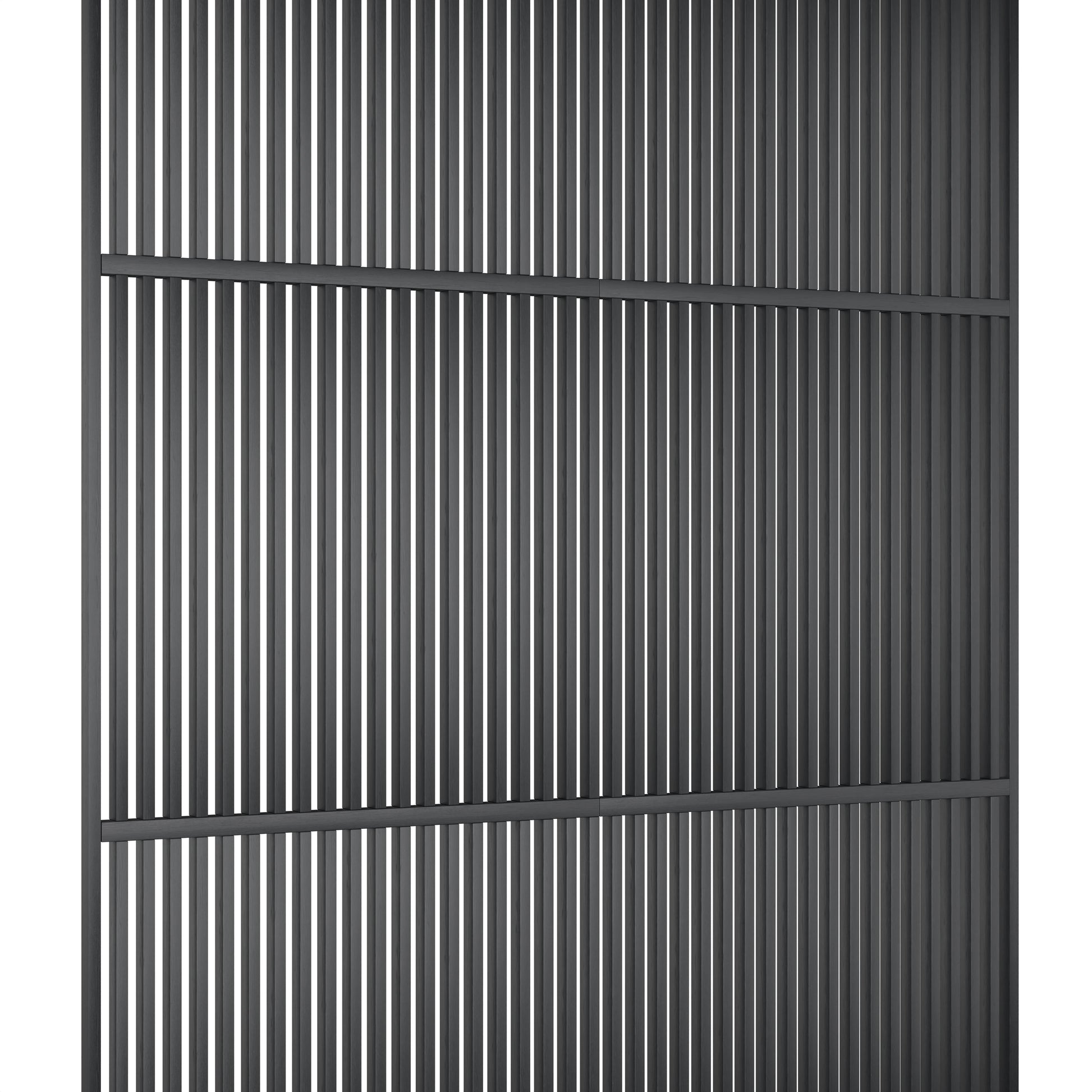 Houten roomdivider met twee gekoppelde delen in XL, in RAL7021 gelakt massief eiken voor een strakke, natuurlijke uitstraling.