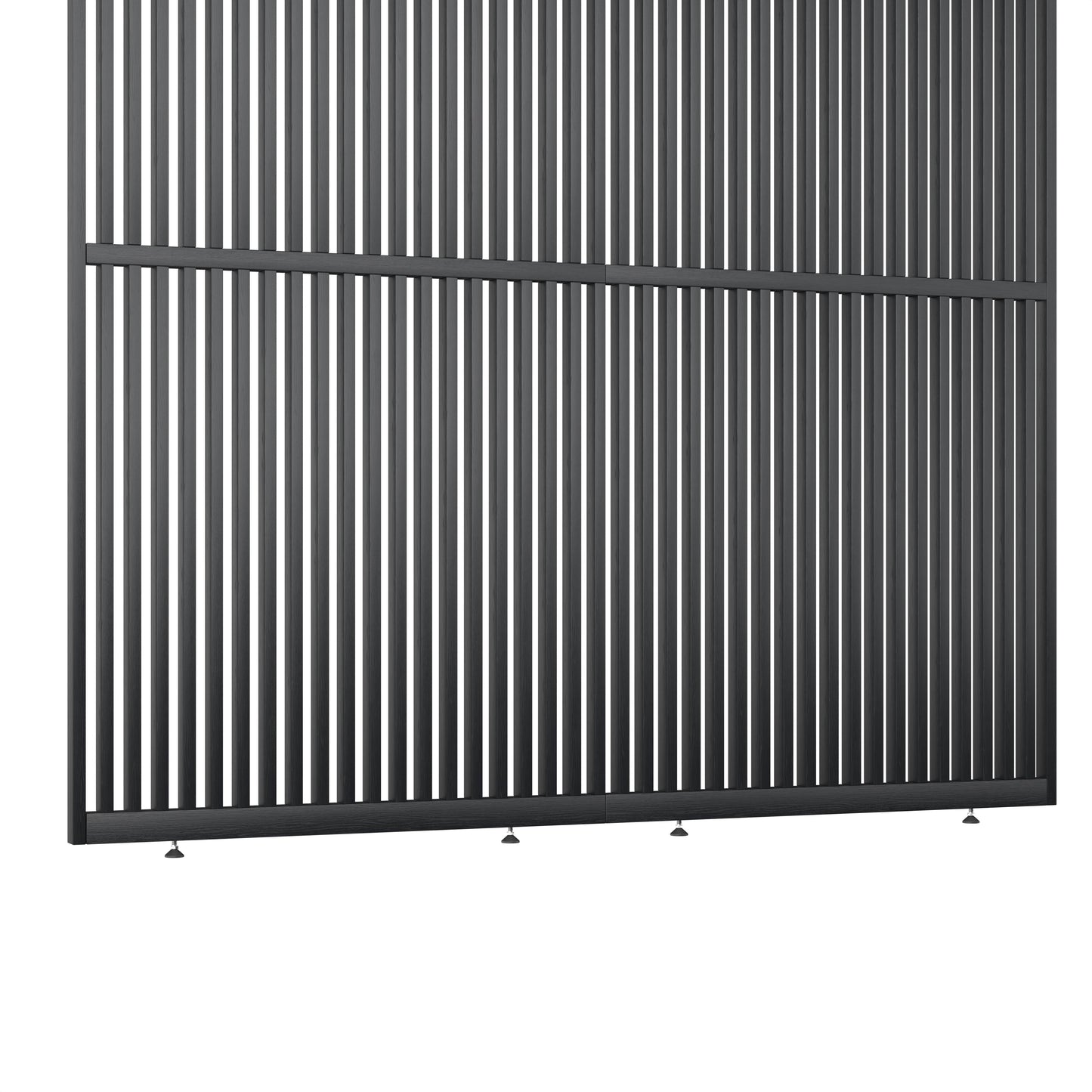 Houten roomdivider met twee gekoppelde delen in XL, van RAL9005 gelakt massief eiken voor een strakke, natuurlijke uitstraling