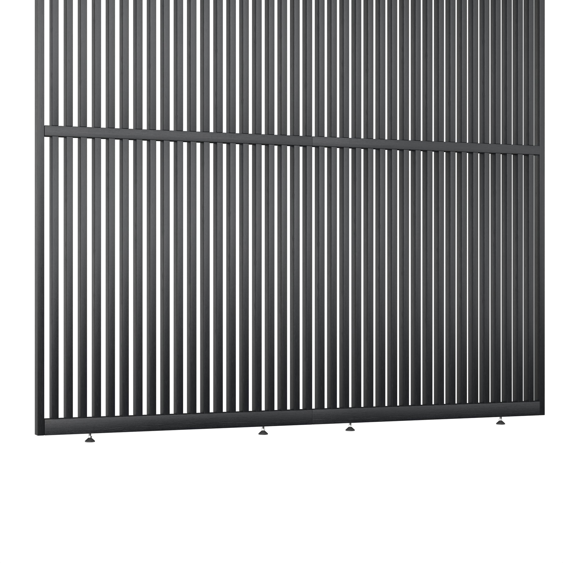 Houten roomdivider met twee gekoppelde delen in XL, in RAL7021 gelakt massief eiken voor een strakke, natuurlijke uitstraling.