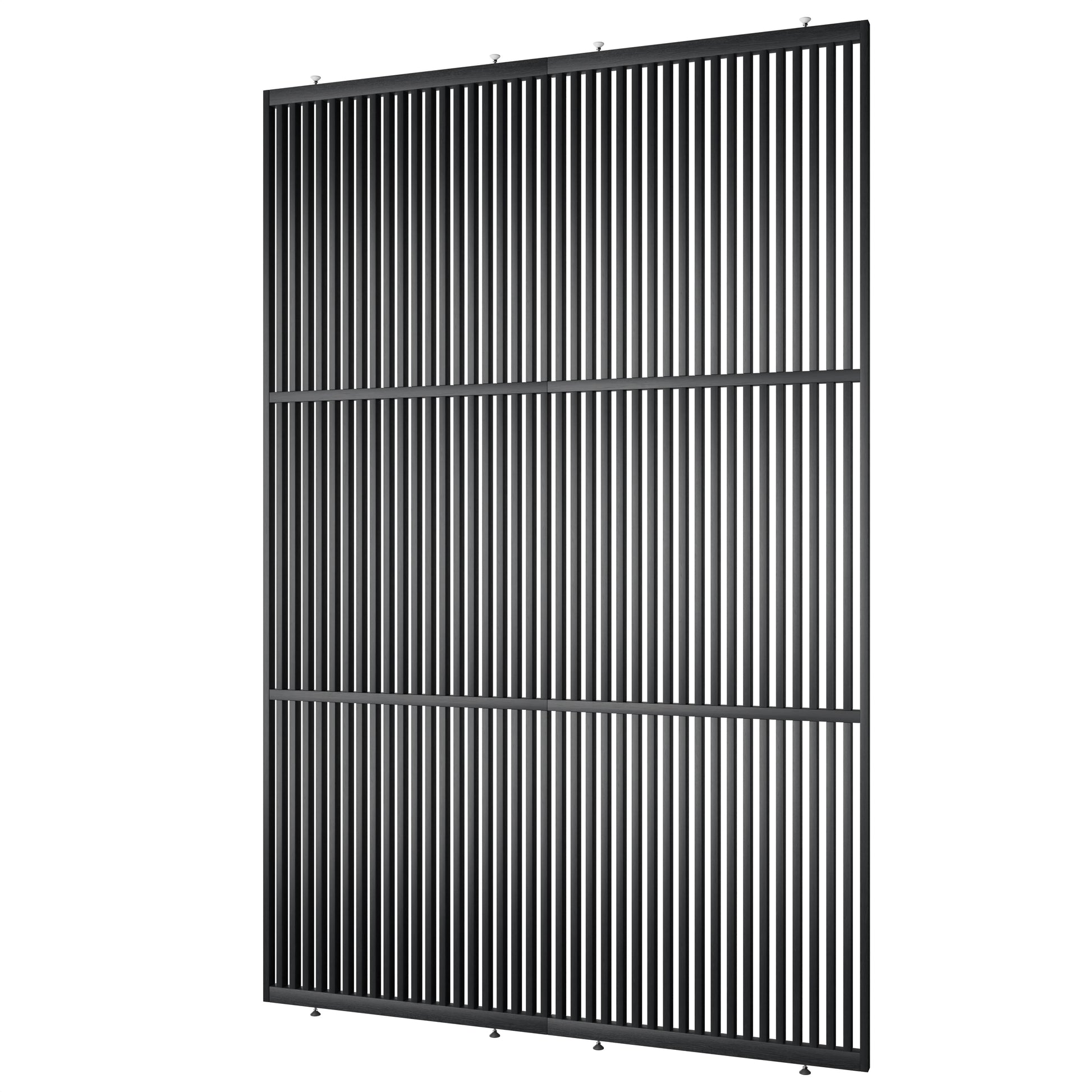 Houten roomdivider met twee gekoppelde delen in XL, van RAL9005 gelakt massief eiken voor een strakke, natuurlijke uitstraling