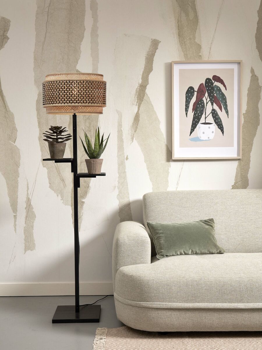 Vloerlamp Bhutan/Plank Zwart